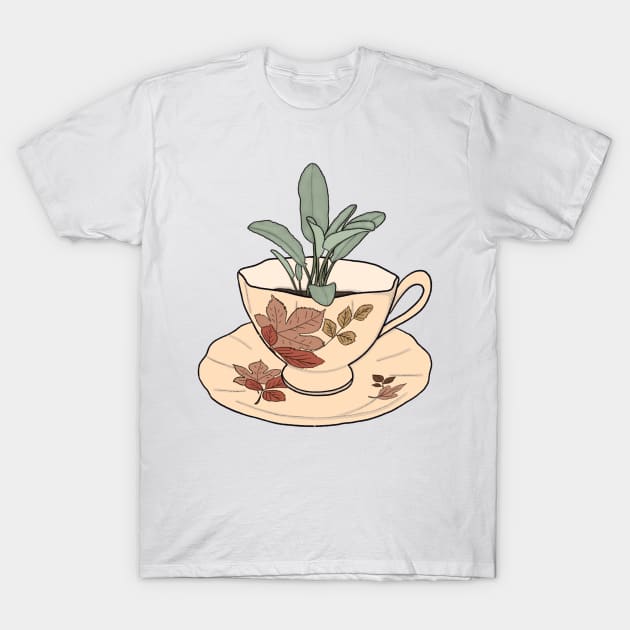 Autumn Cottagecore Sage Tea cup T-Shirt by JuneNostalgia